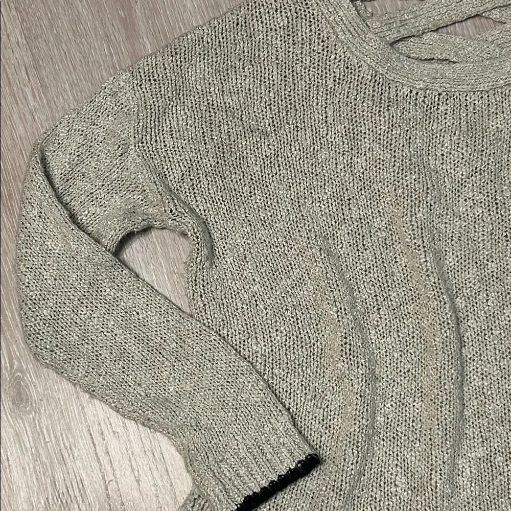 Lush Beige Criscross Back Knit Split Hem Long Sleeve Sweater